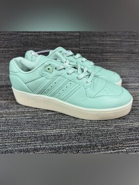adidas Rivalry Lux Low Leather Platform Sneakers Hazy Green/Cream White Mens 10
